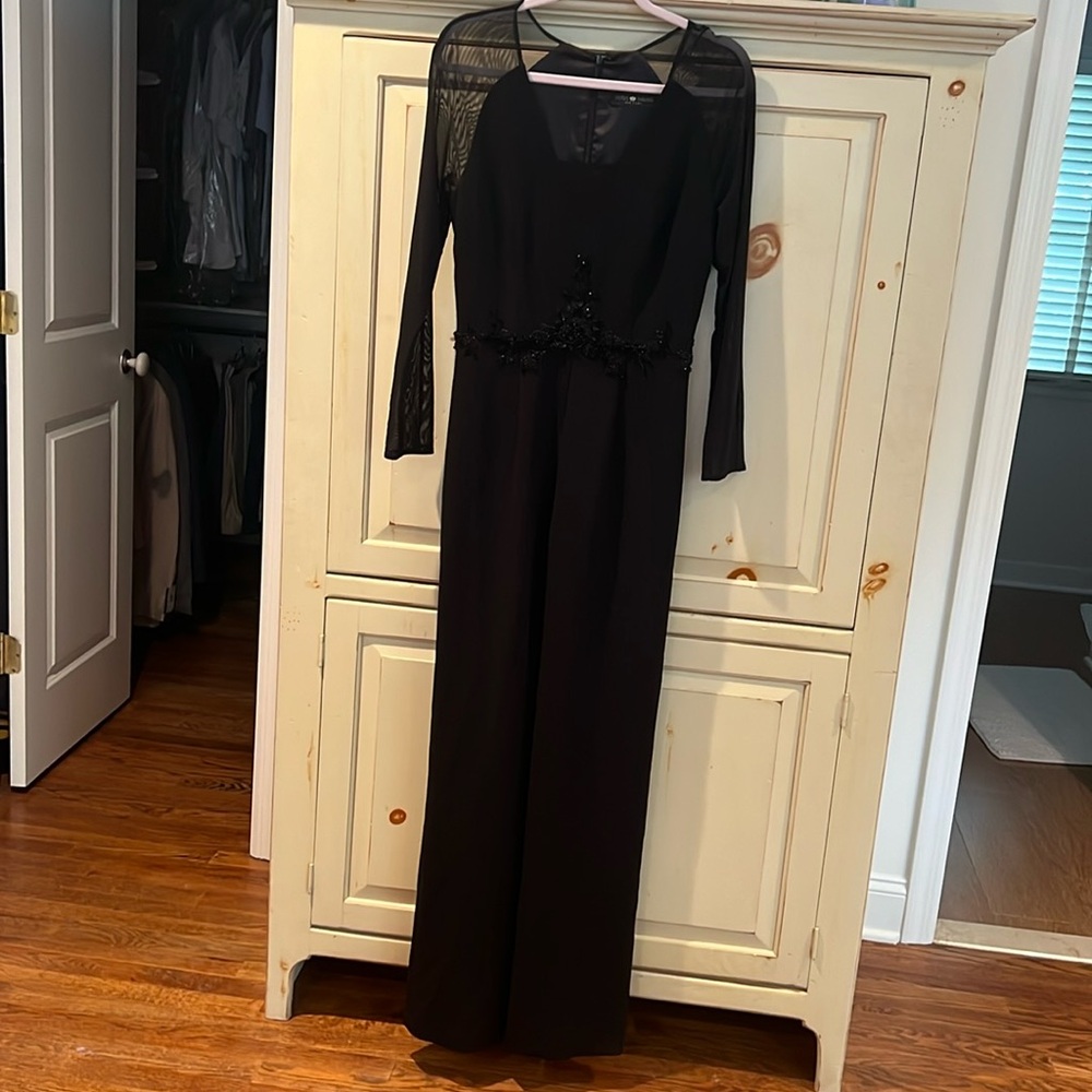 Lotus Threads New York / black wide leg, embellished, sheer long sleeve jumpsuit